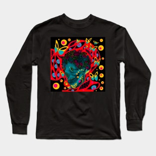 skeleton flower of the death ecopop in buttefly homunculus mexican art Long Sleeve T-Shirt